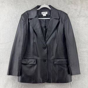 VTG Bagatelle Jacket Womens Plus 16W Black Leather 2 Button Front Pockets Lined